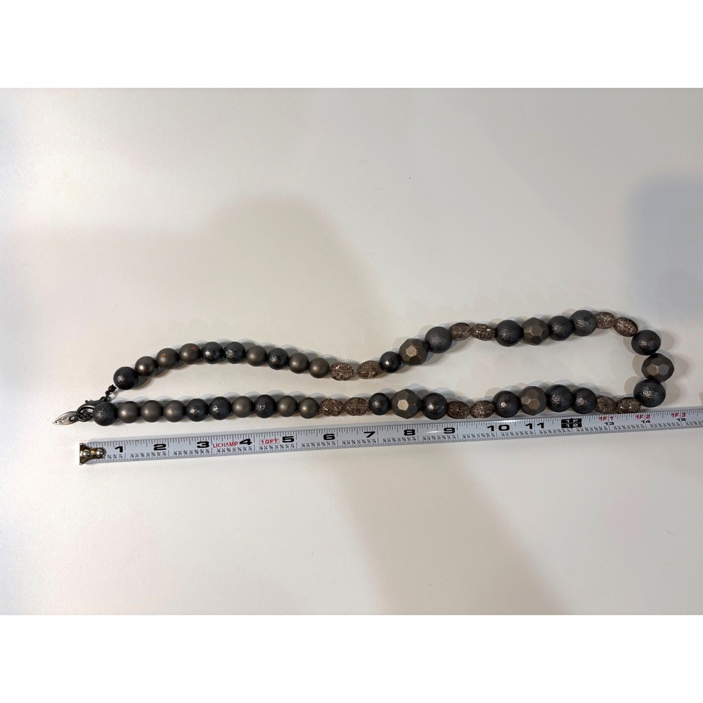Coldwater Creek Gunmetal Smoky Grey Beaded Statement Necklace Chunky Mixed Media - Picture 3 of 4